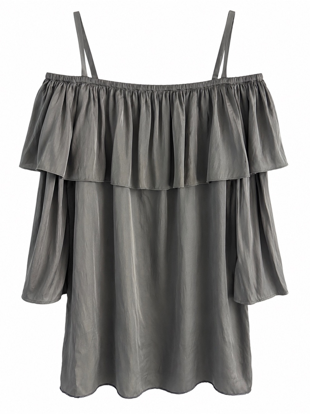 Wilfred Grey Satin-Like Off-Shoulder Ruffle Mini Dress - Size XS